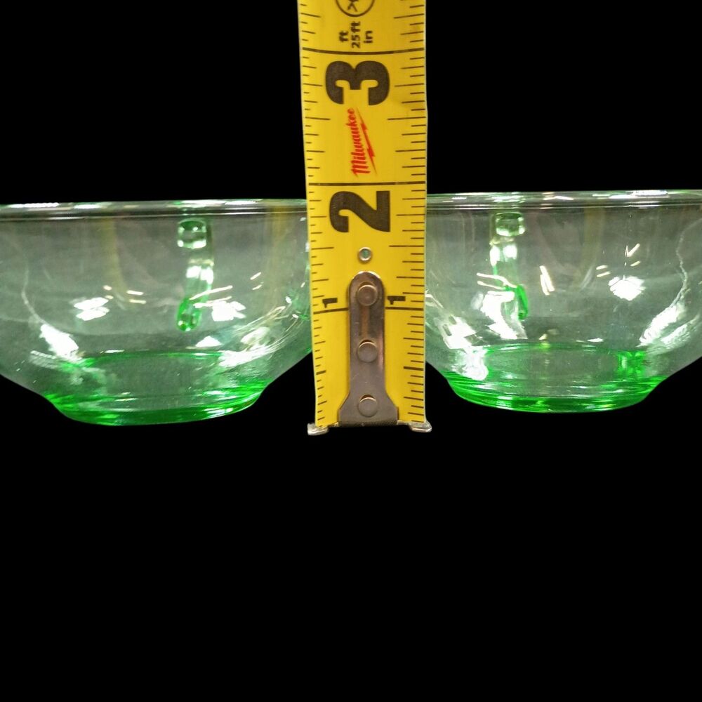 Pair Of 2 Fostoria Green Uranium Glass Teacup Water/Coffee Cups Vintage 1930s - Picture 8 of 9